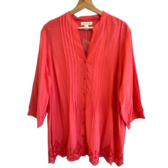 Coldwater Creek Womens Cotton Button Up Top Sz 2X Embroidered Loose Cottagecore - Picture 1 of 7